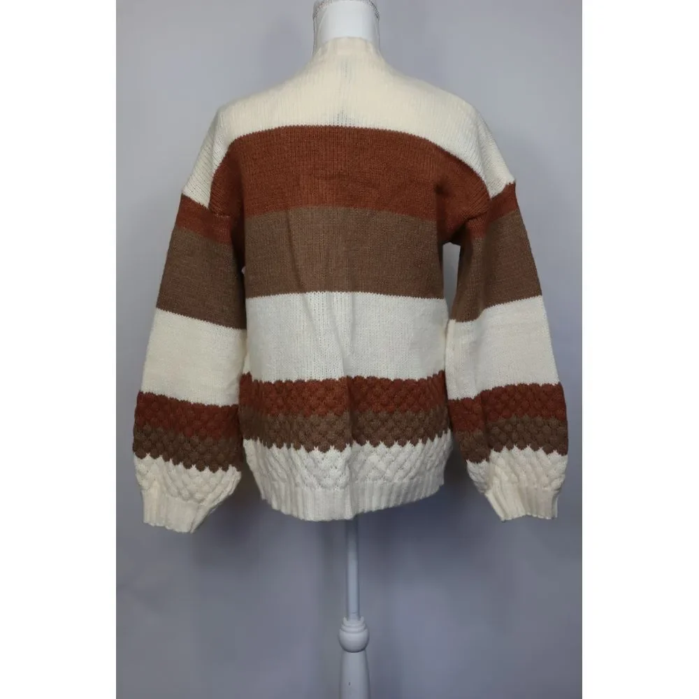 Women's Brown‎ and White Knit Sweater Cardigan Size Medium